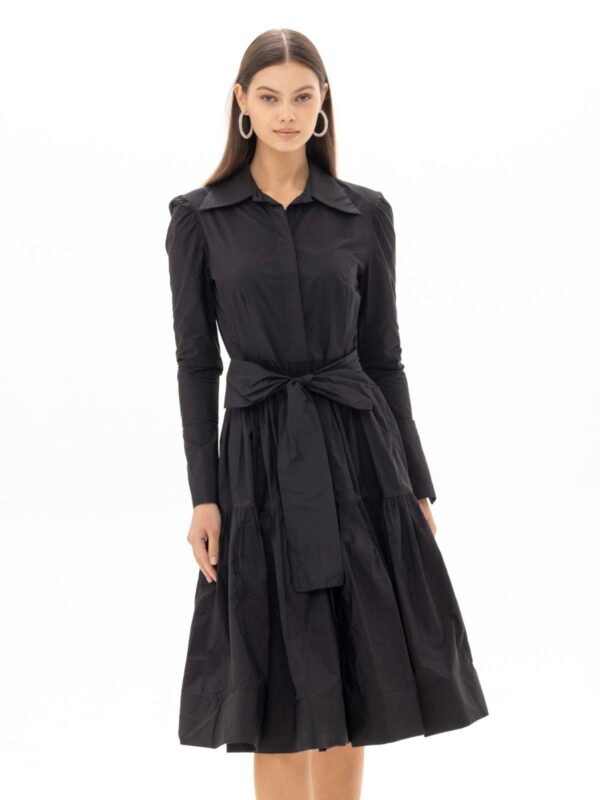 שמלת טפט צווארון וקשירה שחורה
