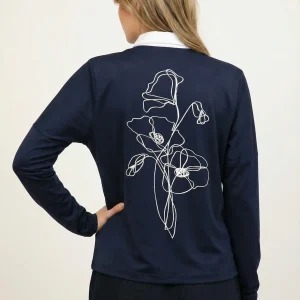 חולצת נייבי צווארון לבן ופרח גב